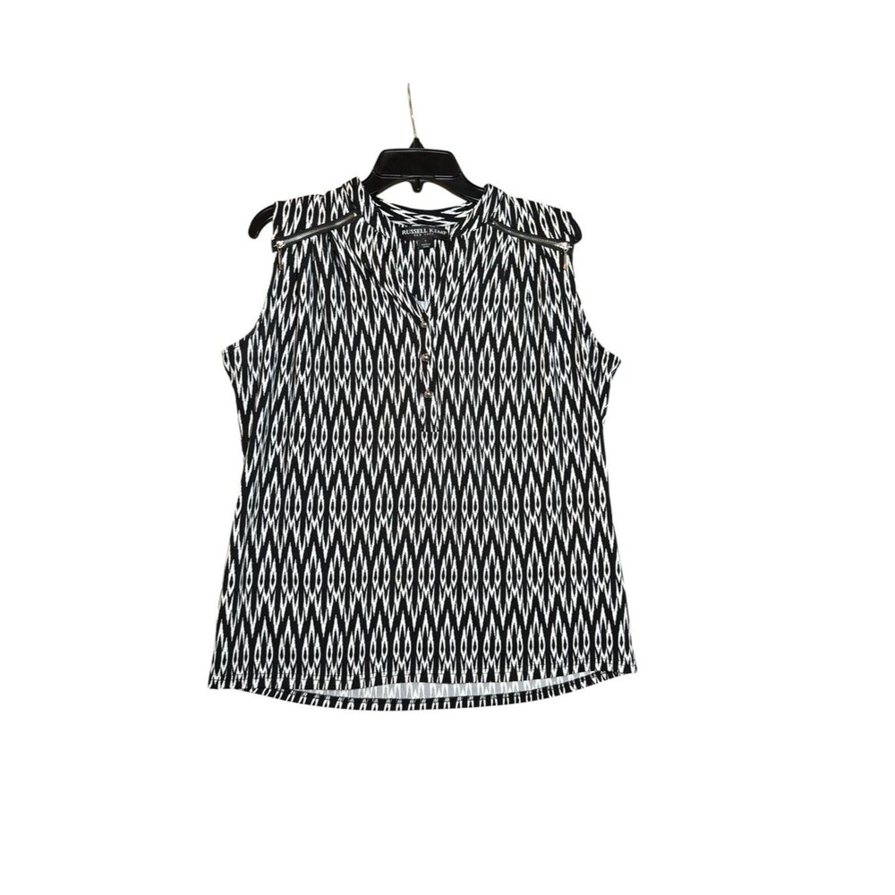 Russell Kemp Sleeveless Geometric Print Top Draped Front Zipper Shoulder-Medium